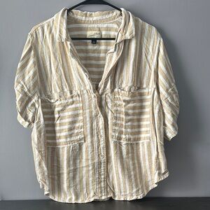 Striped Beige Button-Up Women's Top